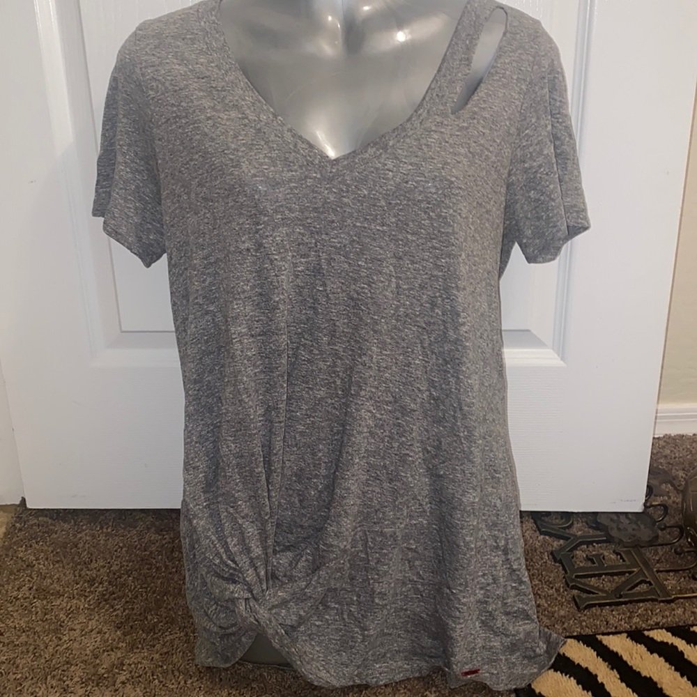 Philanthropy gray slash knitted T-shirt